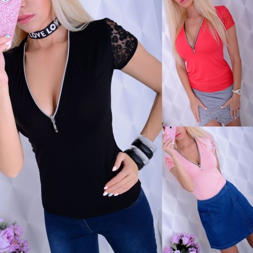 SEXY BLUZKA ROZPINANY DEKOLT KORONKA P624
