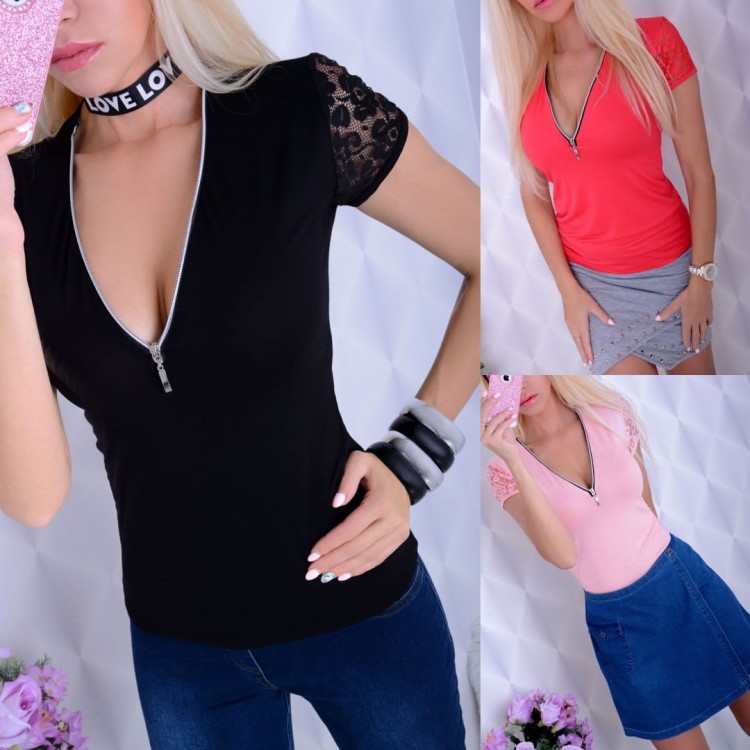SEXY BLUZKA ROZPINANY DEKOLT KORONKA P624