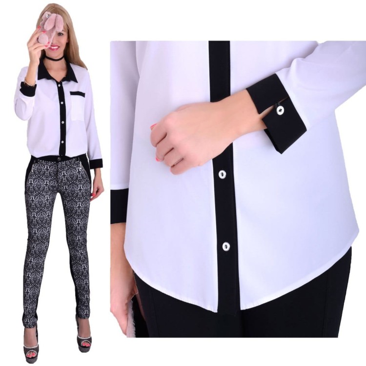 Elegancka koszula biało-czarna rozpinana P690