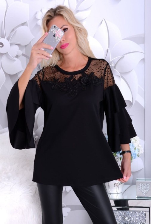 NOWOŚĆ! Sexy bluzka z tiulowym dekoltem P546