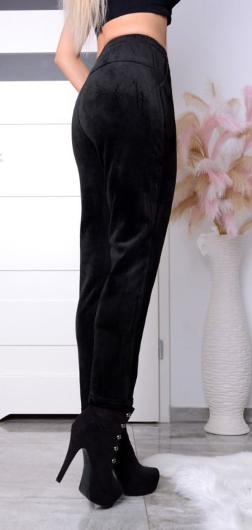 Ocieplane, długie spodnie w prążek P409D