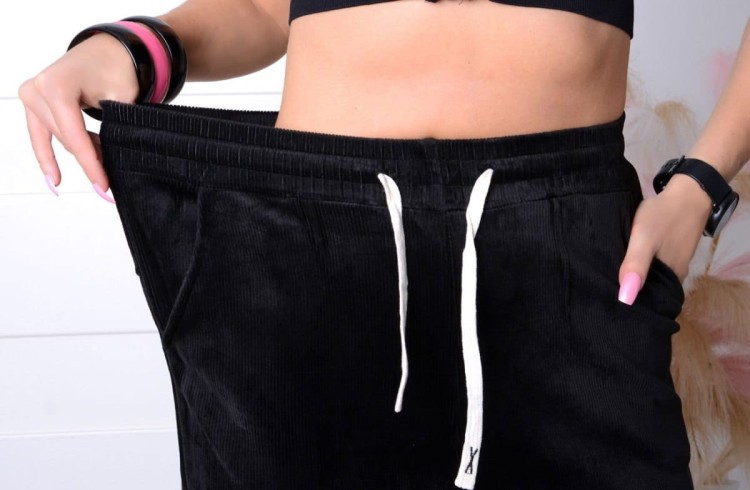 Ocieplane, długie spodnie w prążek P409D