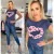 Modny rozciagliwy t-shirt bawełniany z sercem i kwiatkami P634