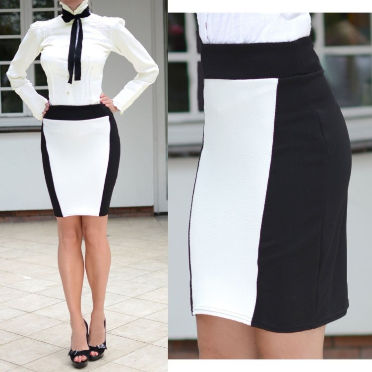 Elegancka wyszczuplająca spódnica czarno-biała P121