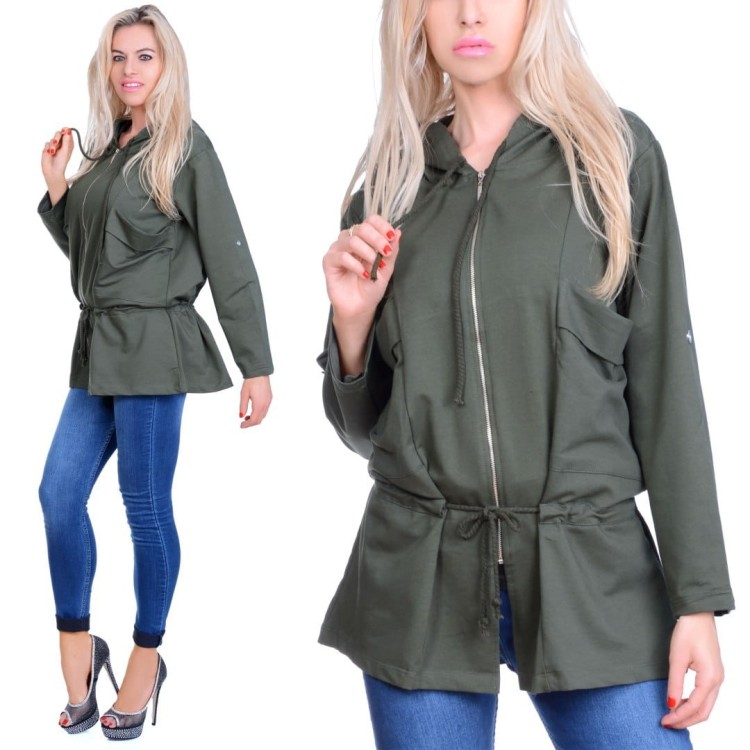 STYLOWA BLUZA ROZPINANA Z KIESZENIAMI I TROCZKAMI P722