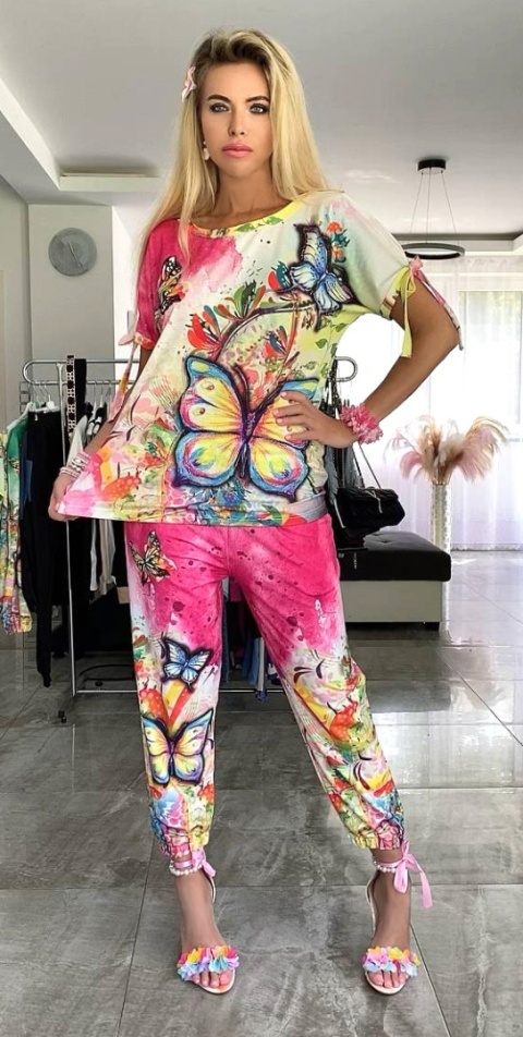 Bawełniany kolorowy dres w motyle P721 Bawełniany kolorowy dres w motyle P721